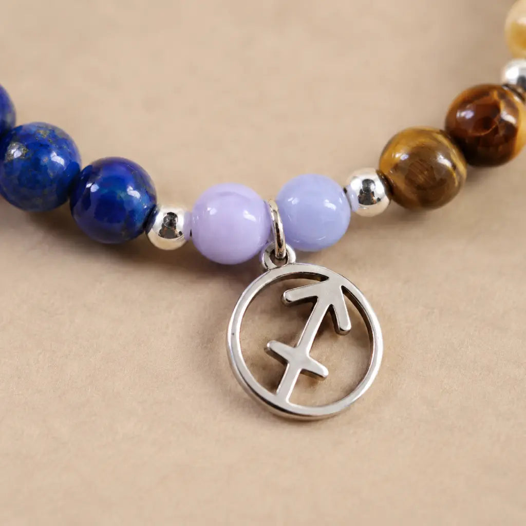Sagittarius zodiac bracelet featuring a silver zodiac charm, meaningful astrology jewelry for everyday confidence