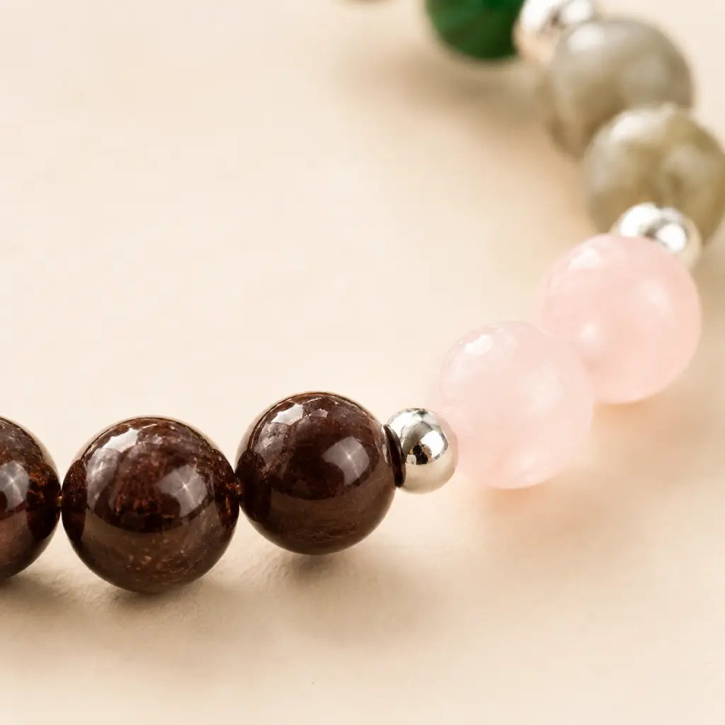 Scorpio crystal bracelet featuring garnet and rose quartz stones, meaningful zodiac jewelry crafted for gifting