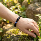 Scorpio Zodiac Bracelet worn outdoors near greenery, nature inspired bracelet enhancing grounding energy and connection to earth