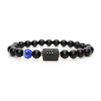 Scorpio Zodiac Bracelet with matte black beads and blue stone accent, minimalist astrology jewelry for daily wear confidence boost