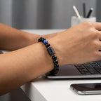Scorpio Zodiac Bracelet worn at desk workspace, modern astrology jewelry perfect for professional style and subtle confidence boos