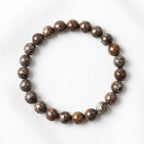 Snoflake bracelet brown marbled stone beads on white fabric, simple crystal jewelry for meaningful gift styling