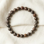 Snoflake bracelet round brown jasper beads on cream linen, minimalist crystal jewelry for natural style daily wear