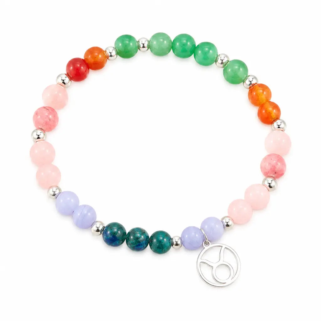 Taurus crystal bracelet isolated on a clean background featuring healing gemstones and premium zodiac jewelry design