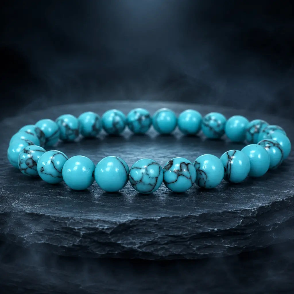 Teal howlite bracelet displaying natural gemstone beads and crystal accessory styling for modern fashion wear