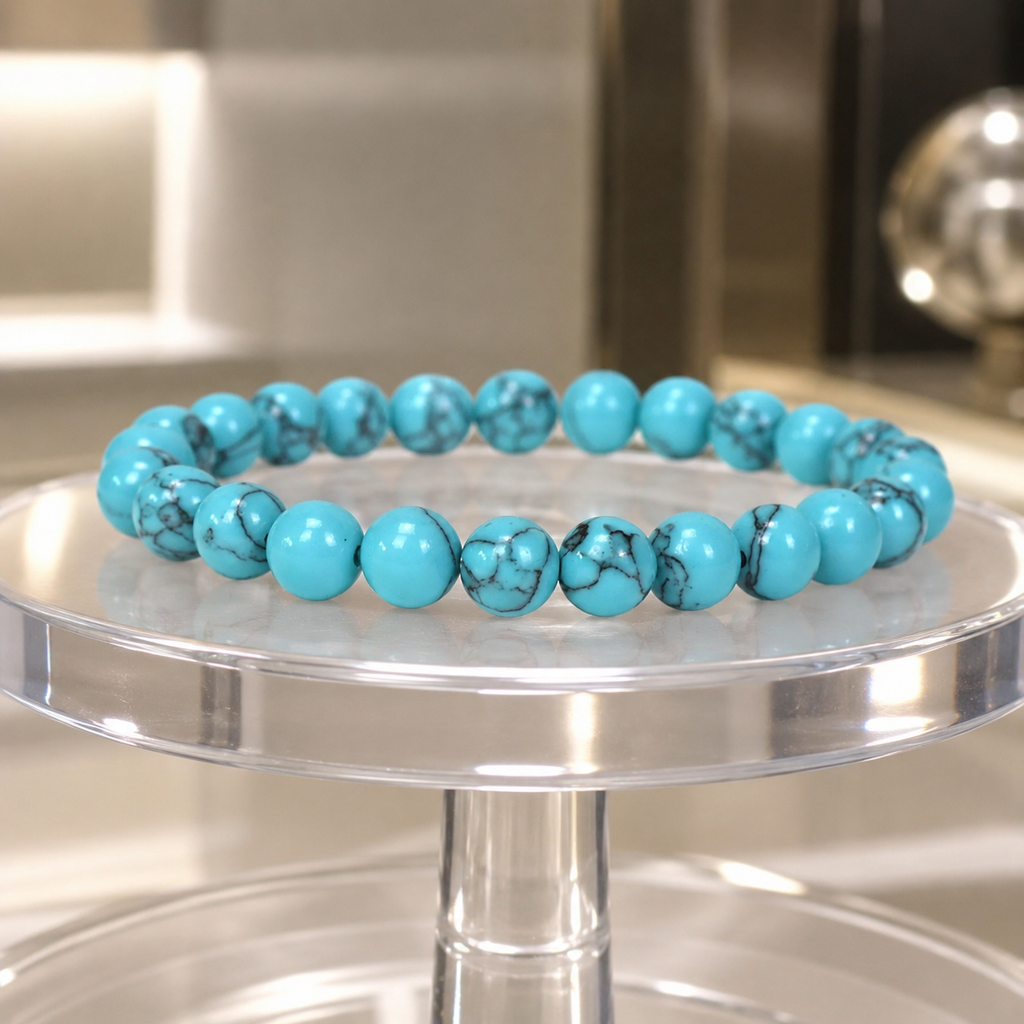 Teal howlite bracelet with polished stone beads and crystal jewelry styling for modern everyday wear
