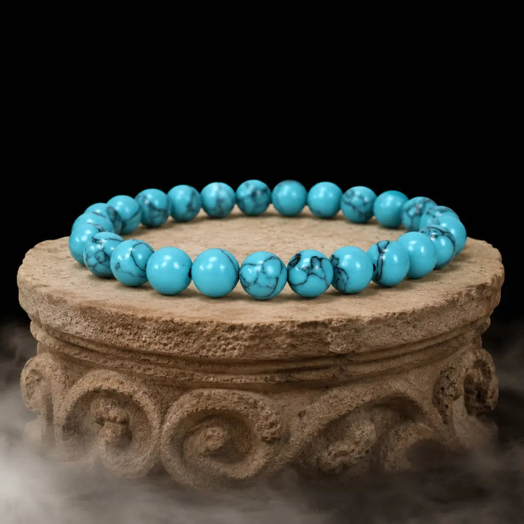 Teal howlite gemstone bracelet featuring smooth natural beads and crystal jewelry for stylish wellness wear