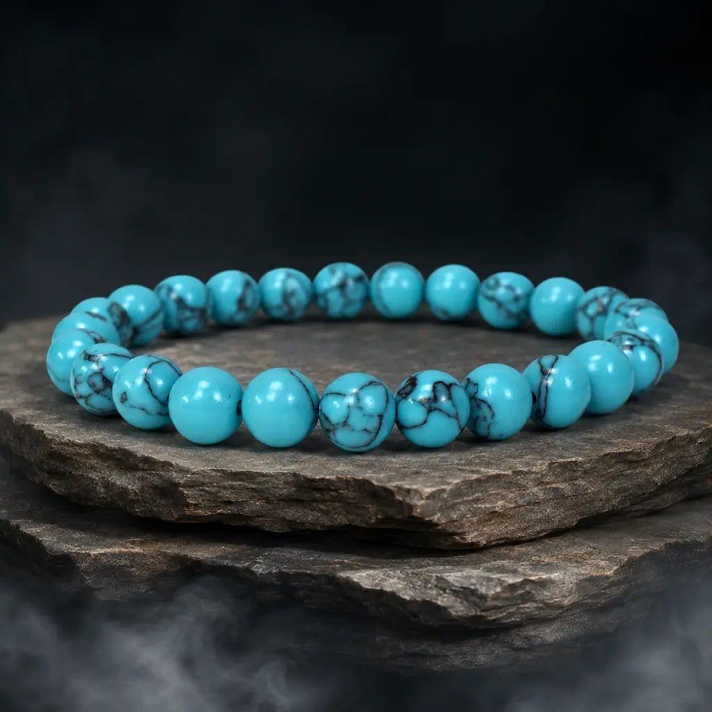 Teal howlite gemstone bracelet with smooth marbled beads and crystal jewelry appeal for refined everyday wear