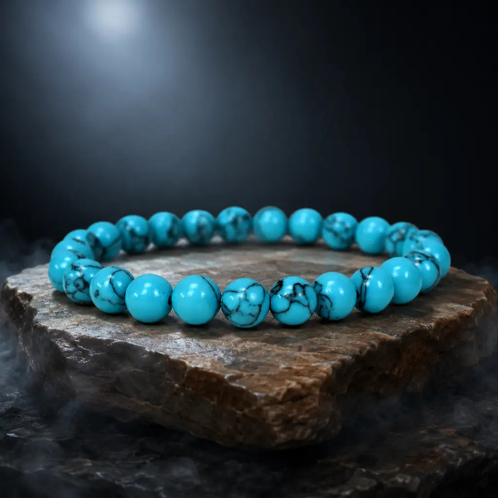 Teal howlite bracelet with round polished stone beads and healing crystal jewelry for timeless style appeal