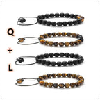 Tiger eye couple bracelets style bundle graphic showing black and golden-brown adjustable strands in paired layouts for comparing coordinated bead options in a balanced front view.