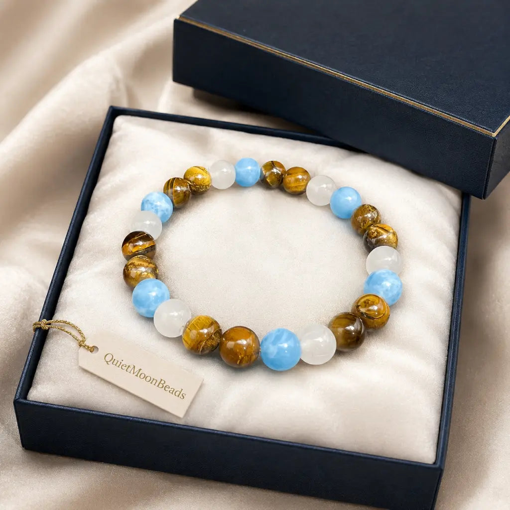 Tiger eye bracelet in premium presentation box with natural gemstone beads for timeless style and gifting