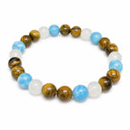 Tiger eye bracelet with polished blue and white gemstone beads creating crystal jewelry for stylish daily wear