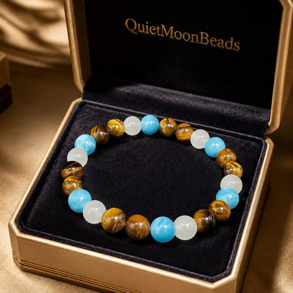 Tiger eye bracelet in luxury gift box with natural crystal beads and gemstone jewelry for premium gifting