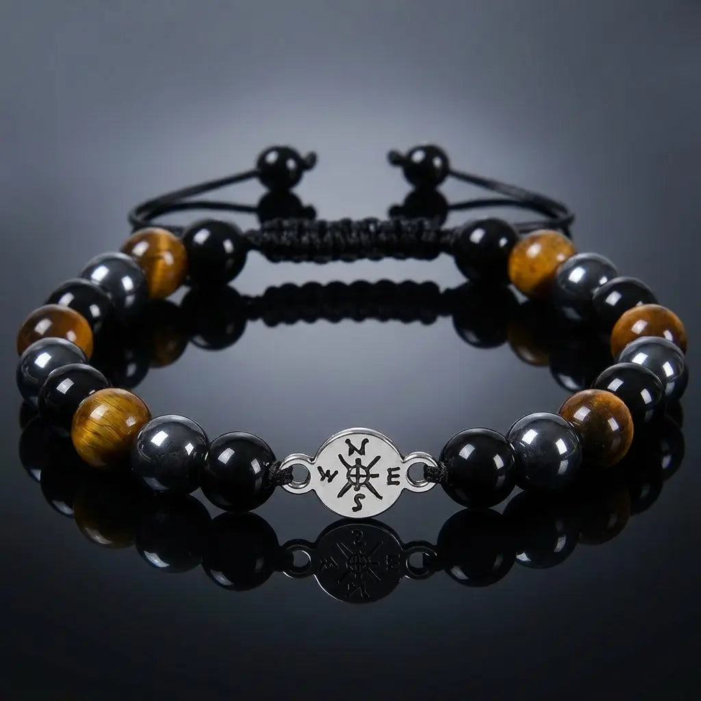 Tigereye bracelet with reflective tiger eye and black beads creating a premium jewelry statement