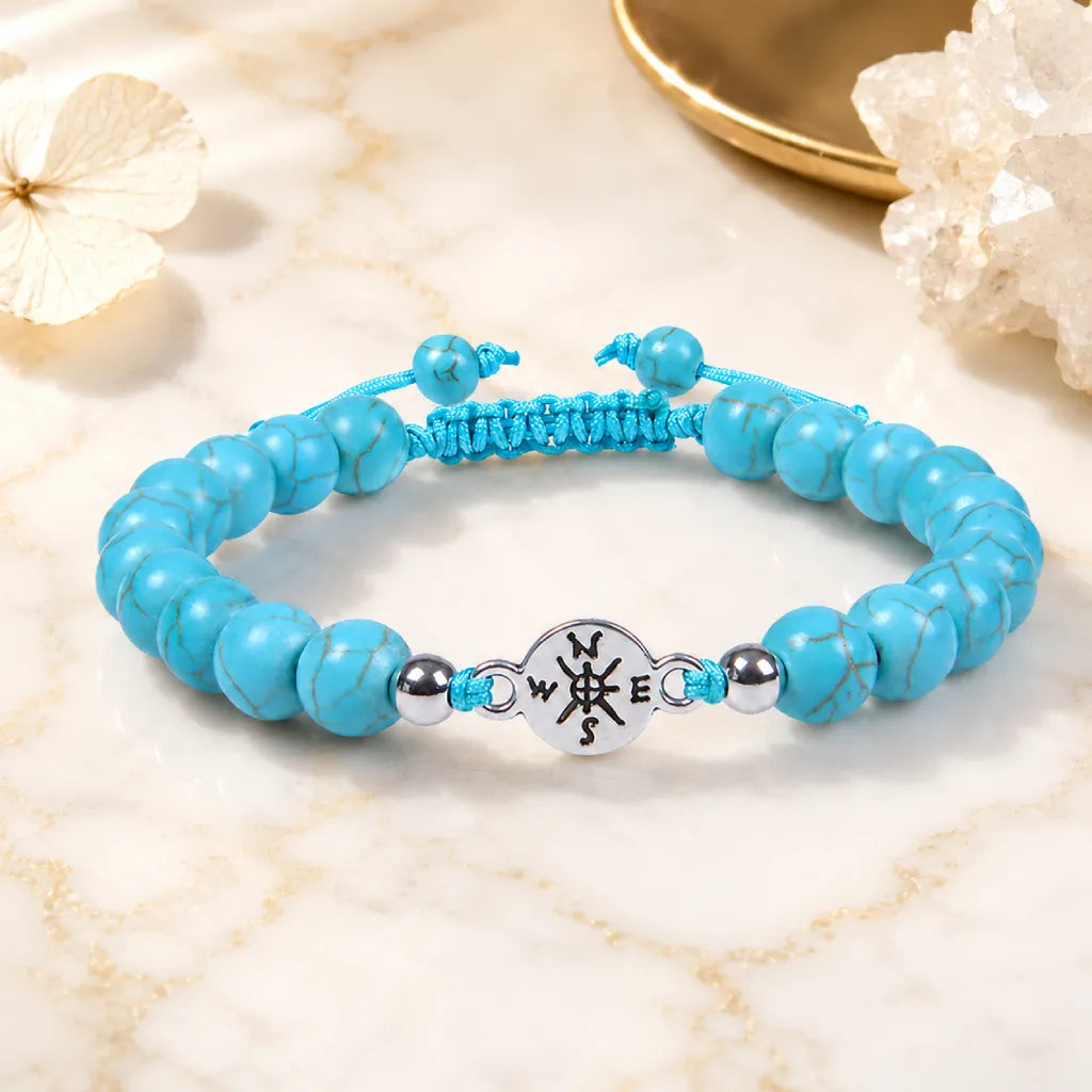Turquoise bracelet featuring vivid blue marbled beads and adjustable fit for crystal wellness fashion