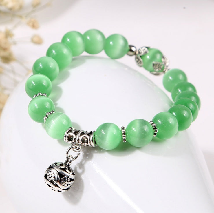 Verdant Focus Green Catseye Bracelet made with genuine natural green gemstone beads in a spiritual 17 cm bracelet design for everyday wear.