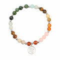 Virgo crystal bracelet isolated on neutral background, showcasing colorful gemstone beads and elegant zodiac pendant