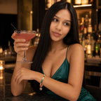 Virgo crystal bracelet styled with elegant evening wear, showcasing gemstone zodiac jewelry for sophisticated occasions