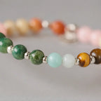 Virgo crystal bracelet close-up featuring multicolor healing gemstones and silver accents for zodiac energy balance