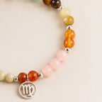 Virgo crystal bracelet featuring rose quartz and vibrant gemstones with Virgo pendant for positive energy and style