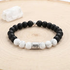 Virgo zodiac bracelet with matte black onyx and white howlite beads, silver charm, healing crystal style for gifting