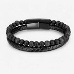 Volcanic Rock bracelet featuring braided leather and lava stone beads for sleek everyday wear
