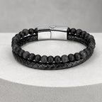 Volcanic Rock bracelet with black lava beads and braided leather design delivering modern style appeal