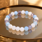 whitemoon stone-aquamarine bracelet displayed with soft lighting and gemstone jewelry for timeless beauty