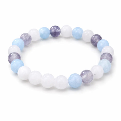 whitemoon stone-aquamarine bracelet on acrylic display with gemstone jewelry enhancing elegant fashion style