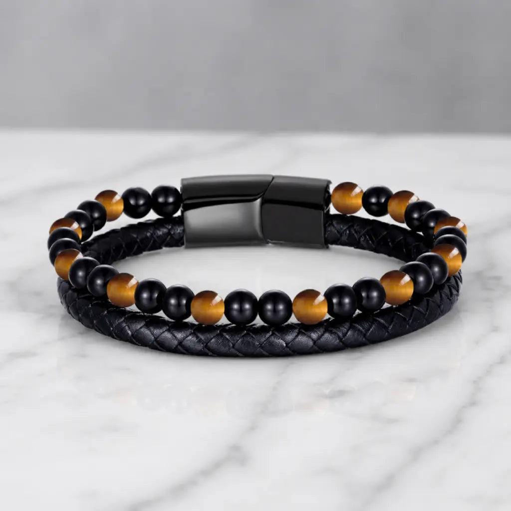 Yellow tiger eye bracelet with luxury braided leather and gemstone beads for premium style impact