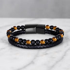 Yellow tiger eye bracelet with luxury braided leather and gemstone beads for premium style impact
